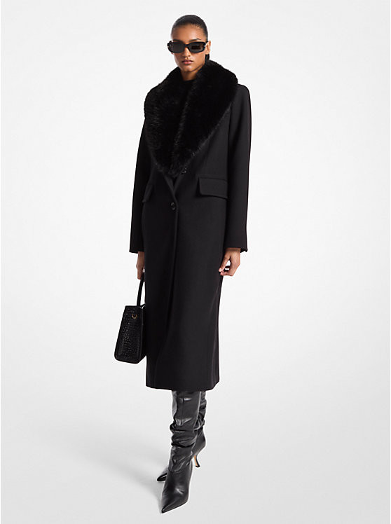 Faux Fur Collar Wool Blend Coat | Michael Kors US