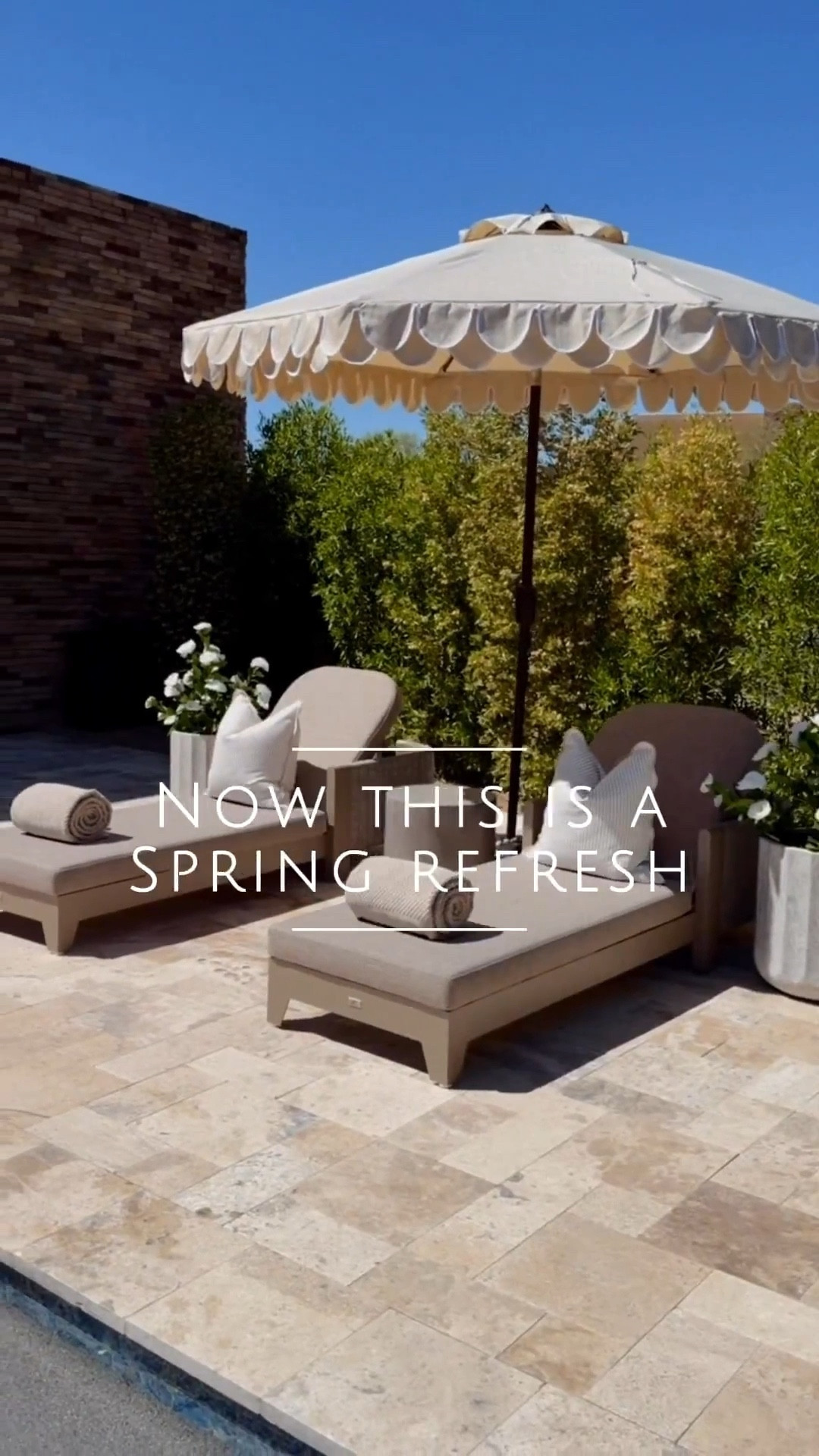 Now this is a spring refresh 🌿🤍 From chaise lounge chairs, scalloped umbrella,  to floatable pool lights and the most gorgeous spring florals! Every detail brings a light, airy feel. Finished with scalloped plush pillows, oversized art, and neutral glass storage jars for that perfectly styled, seasonal reset. 🌸

spring home refresh
outdoor living inspo
neutral home decor
patio styling ideas
aesthetic home trends


#LTKSwim #LTKHome #LTKSeasonal