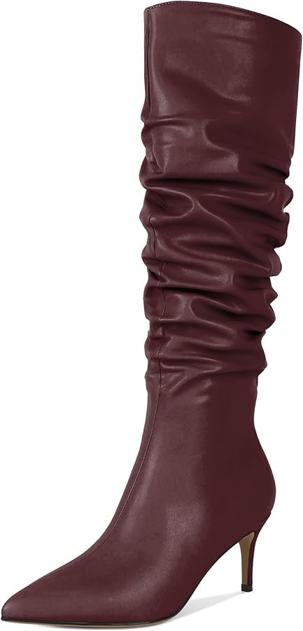 AUMOTED Womens Slouchy Knee High Boots Mid Calf Boots Kitten Heel Pointed Toe 2.5 Inch Heeled Boo... | Amazon (US)