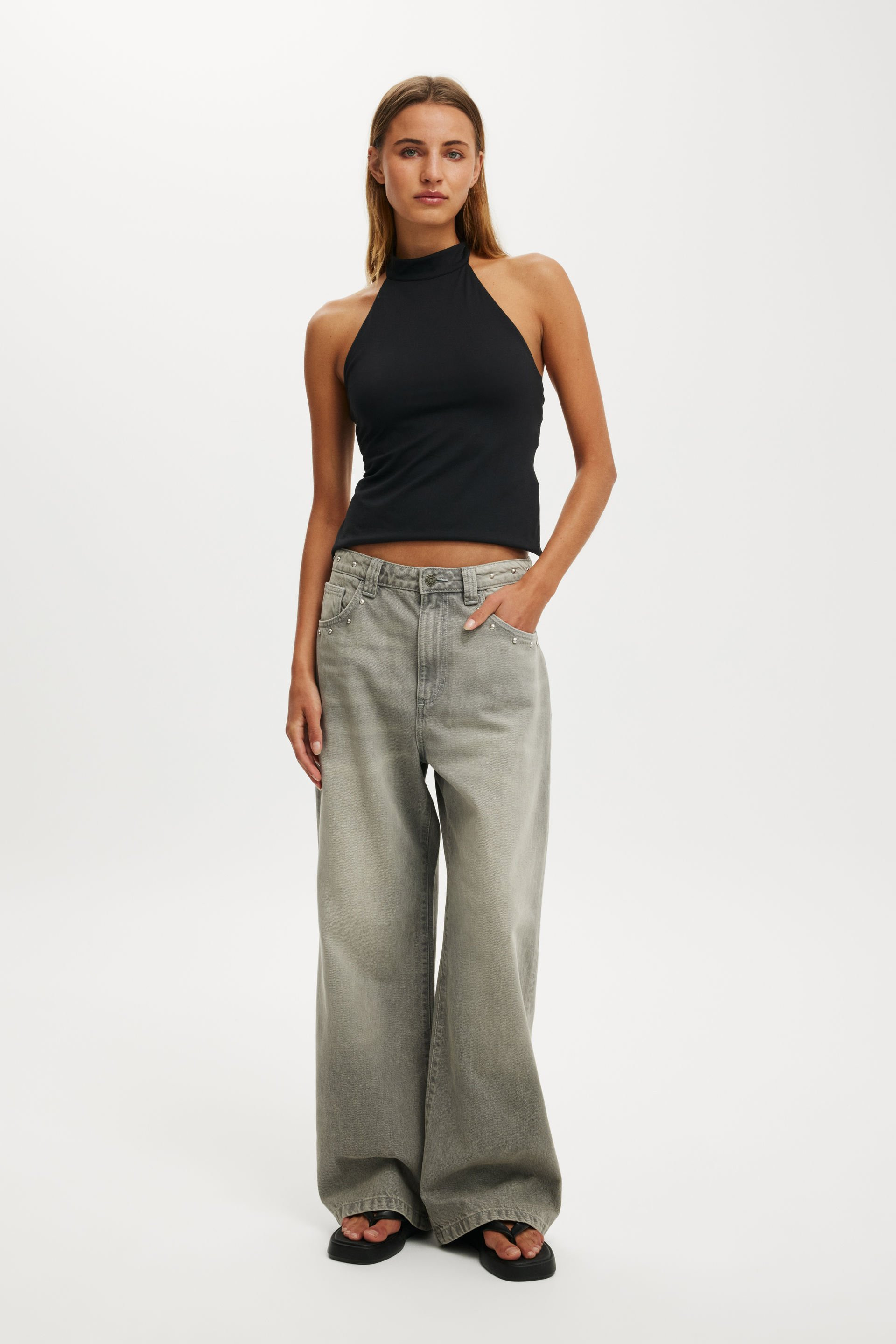 Cotton On Women - Low Super Baggy Jean - Studded shady grey | Cotton On (UK)