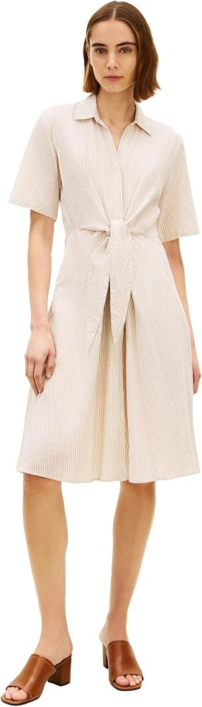 Tommy Hilfiger Women's Short Sleeve Linen Shirt Midi Dress with Pockets | Amazon (US)