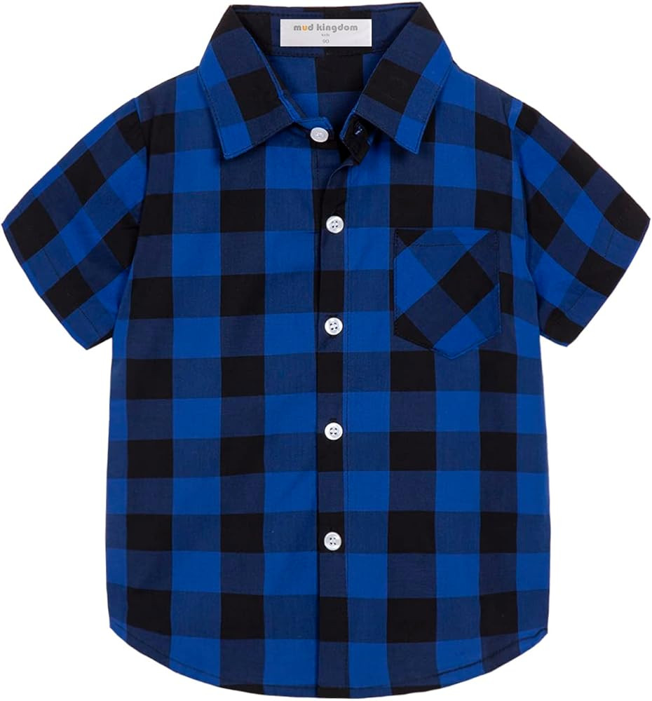 Mud Kingdom Little Boys Dress Shirts Short Sleeve Cute Summer | Amazon (US)