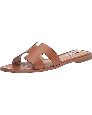 Steve Madden Hadyn Black Leather Cut-Out Slip On Open Toe Flat Slides Sandals | Amazon (US)