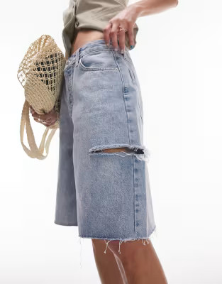 Topshop baggy denim short with side rip in bleach | ASOS | ASOS (Global)