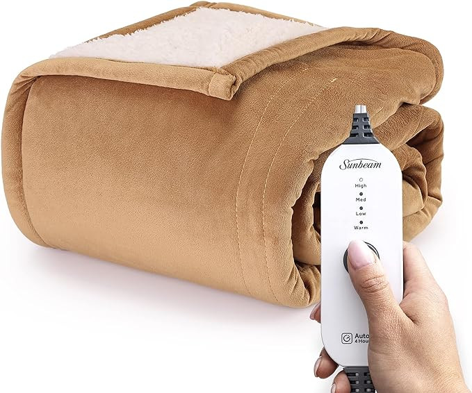 Sunbeam Royal Mink Sherpa Honey Heated Throw | Amazon (US)