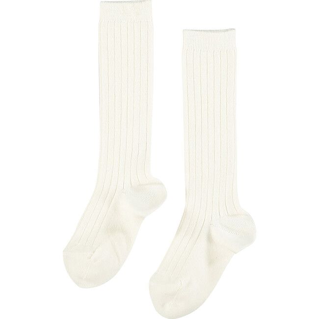 Ribbed Knee High Kids Socks, Off White | Maisonette