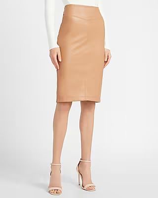 High Waisted Vegan Leather Seamed Pencil Skirt | Express