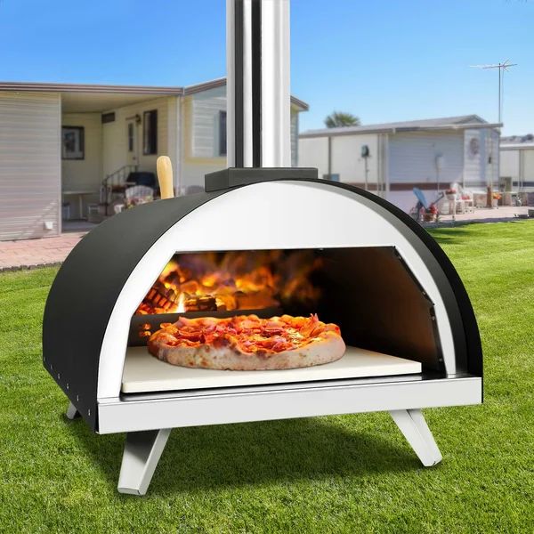 Steel Freestanding Wood-Fired Pizza Oven in Black And Silver | Wayfair North America