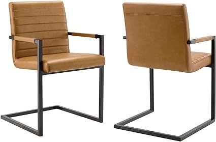 Modway Savoy Vegan Leather Dining Chair Set of 2, 22.5 x 21 x 34.5, Tan | Amazon (US)