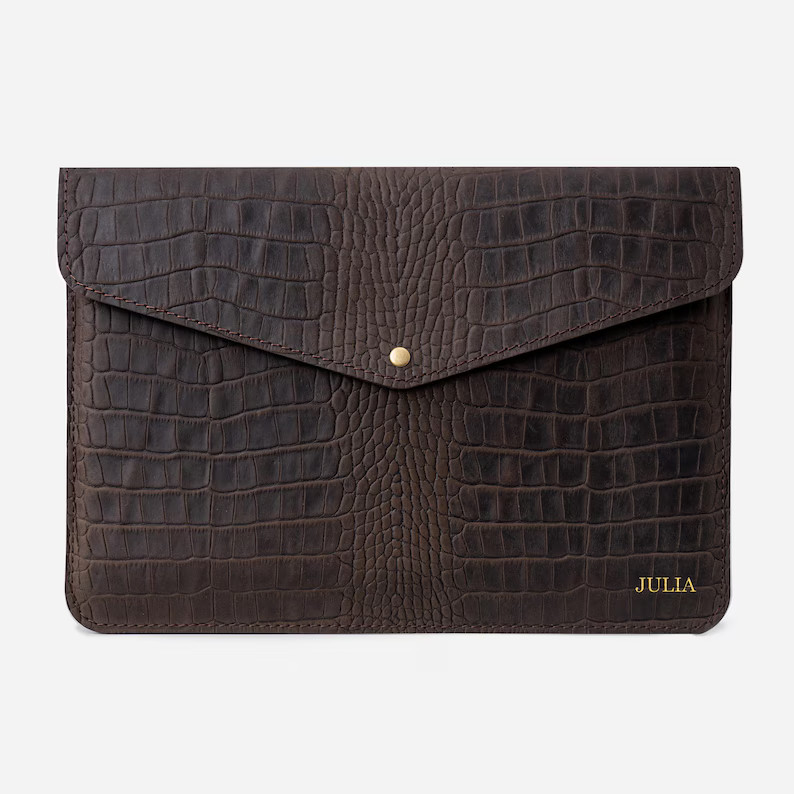 Luxury Brown Crocodile Embossed Calfskin Leather MacBook Pro M2 Case, Personalized Laptop Case Sl... | Etsy (US)