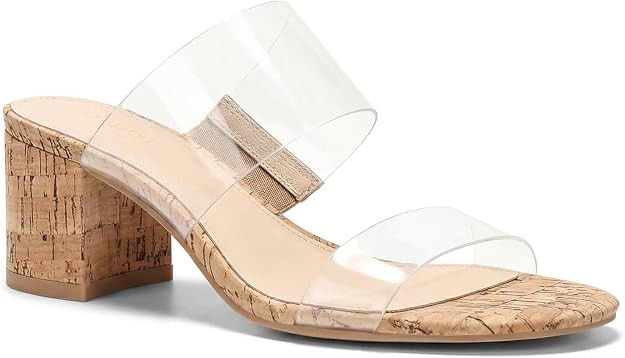 Coutgo Women's Clear Heeled Sandals Transparent Two Strap Chunky Block Heels Mules Open Toe Slip ... | Amazon (US)