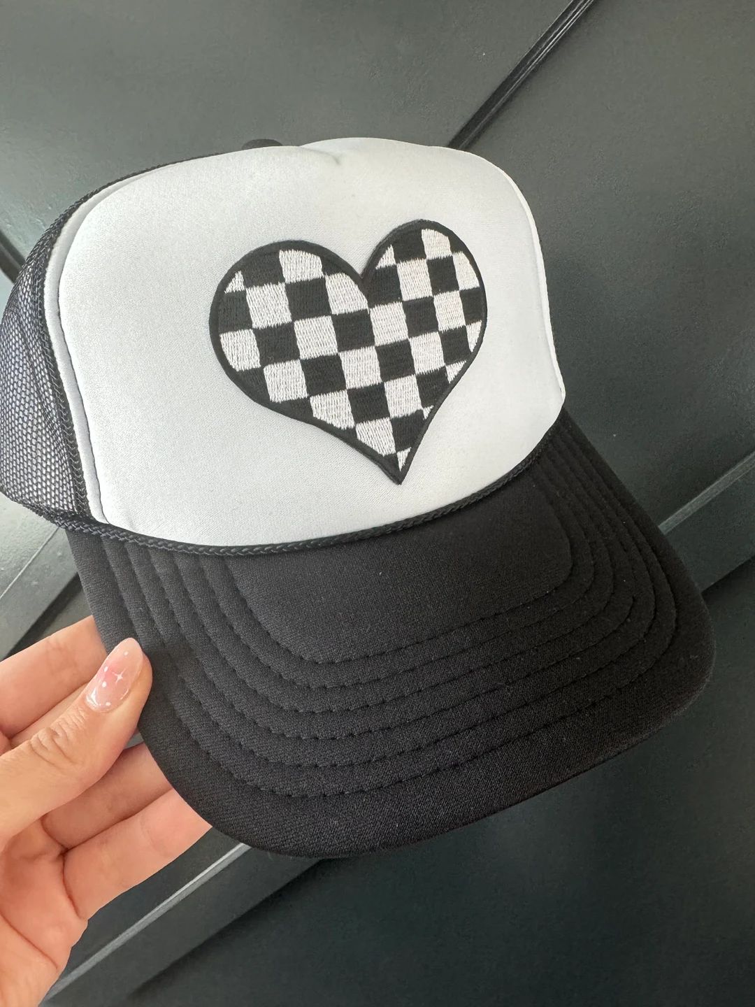 Black and White Checkered Trucker Hat - Etsy | Etsy (US)