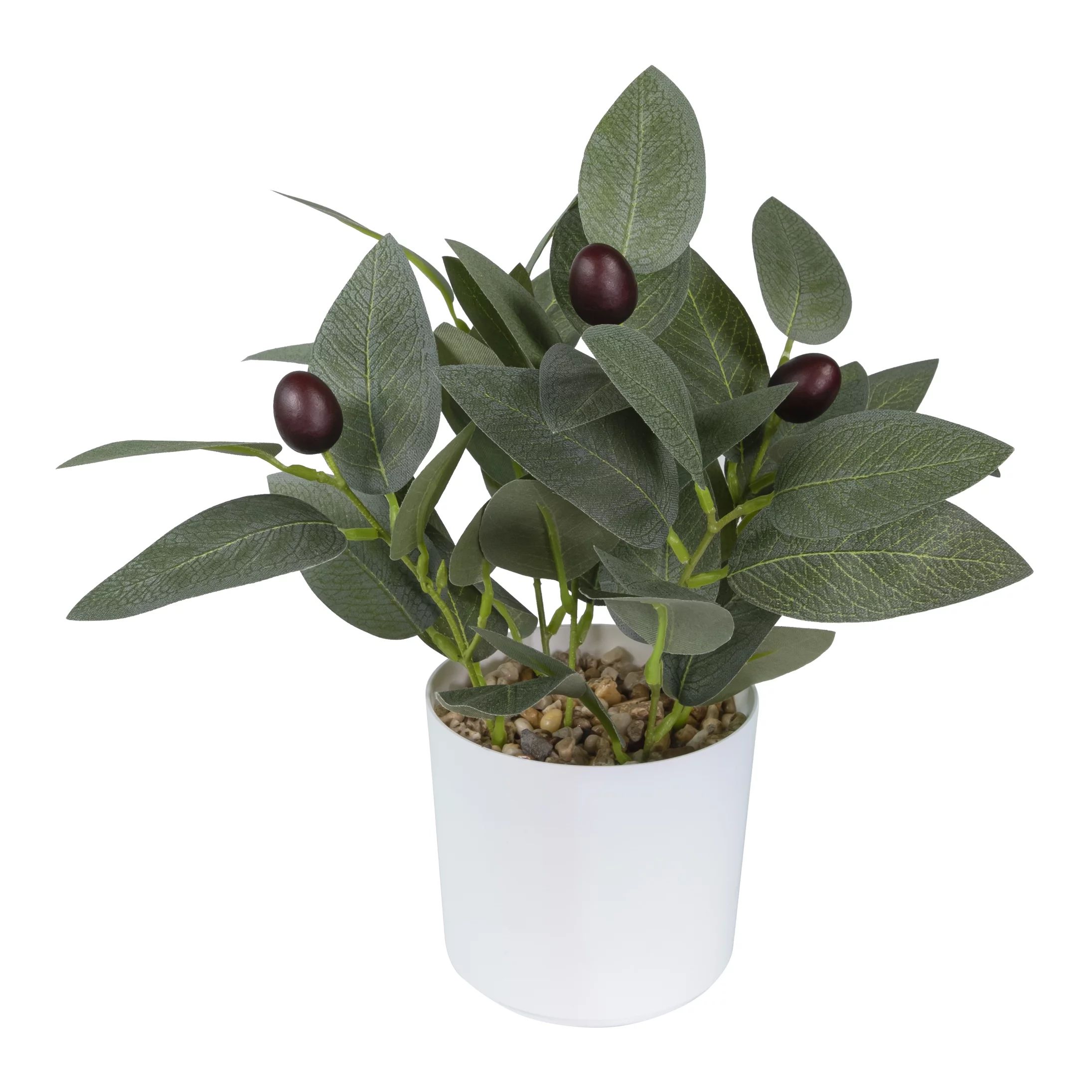 Mainstays Indoor 10" x 4" Artificial Olive Leaf Plant in White Pot, Green, 1pc | Walmart (US)