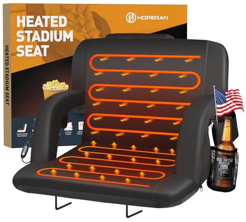 HOPERAN Heated Stadium Seats for Bleachers with Back Support Wide Cushion, Extra Portable Bleacher Seat Foldable Stadium Chair, USB 3 Levels of Heat, Pockets for Outdoor Indoor Sports 21" Black 1pc | Amazon (US)