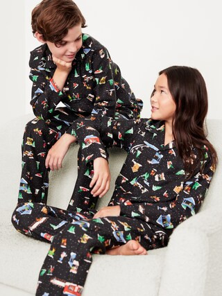 Gender-Neutral Printed Button-Front Pajama Set for Kids | Old Navy (US)