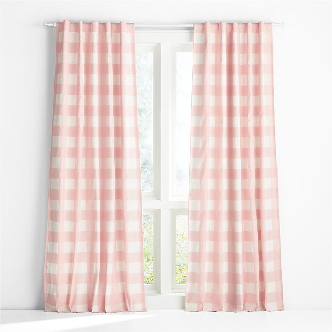 Pink Buffalo Check Cotton Blackout Window Curtain Panel 44"x63" + Reviews | Crate & Kids | Crate & Barrel