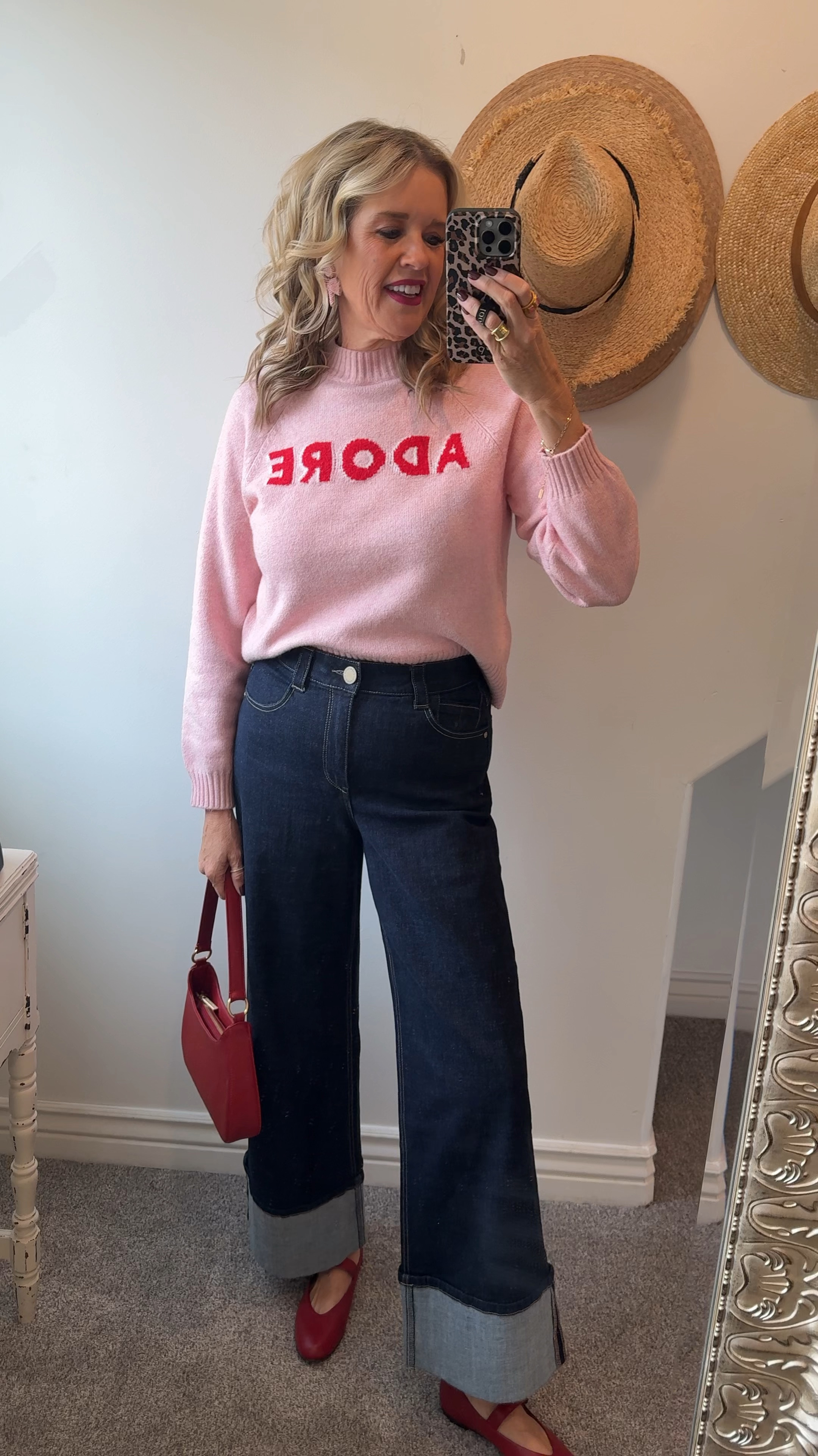 OOTD what I wore to girls lunch 

40% off right NOW $29
Adore sweater, super soft, fits true to size and hits right above hip bone .. it’s so adorable and affordable I am in a small

The best dark wash,!high waisted wid leg cuffed jeans by wit and wisdom fits tts I am in the 27 

Wear tops and sweaters tucked in to create balance 

Laudi vindi hand made leather bag, you  custom buy picking leather and color, headwear and lining makes a great gift 

Red Maryjane’s by Madewell so comfy and fit tts 

Lisi lurch Pink beaded bow earrings
So cute for the holidays
A great gift too

#LTKStyleTip #LTKFindsUnder50 #LTKSaleAlert
