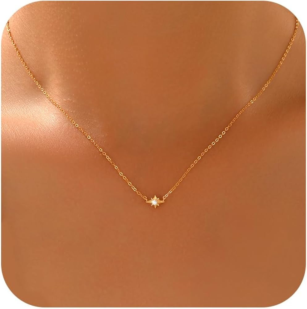 Four Pointed Star Necklace for Women,925 Sterling Silver Dainty North Star Pendant Choker Necklac... | Amazon (US)