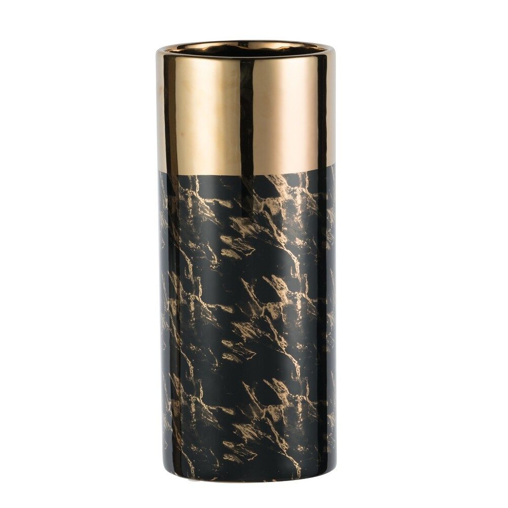 A&B Home Modern Chic 16-inch Gloss Black and Gold Ceramic Vase (Multi) | Bed Bath & Beyond