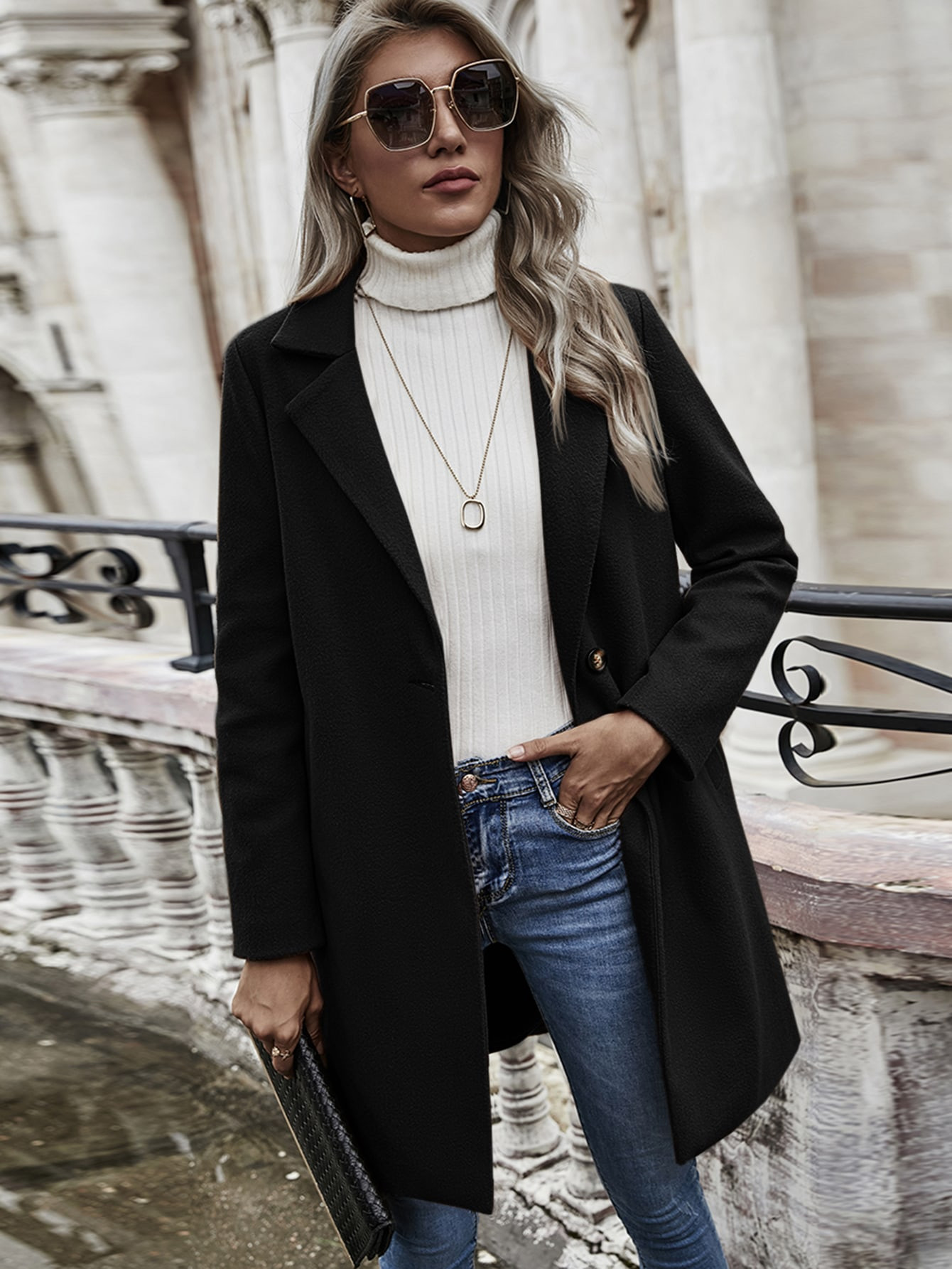 Single Button Solid Overcoat | SHEIN