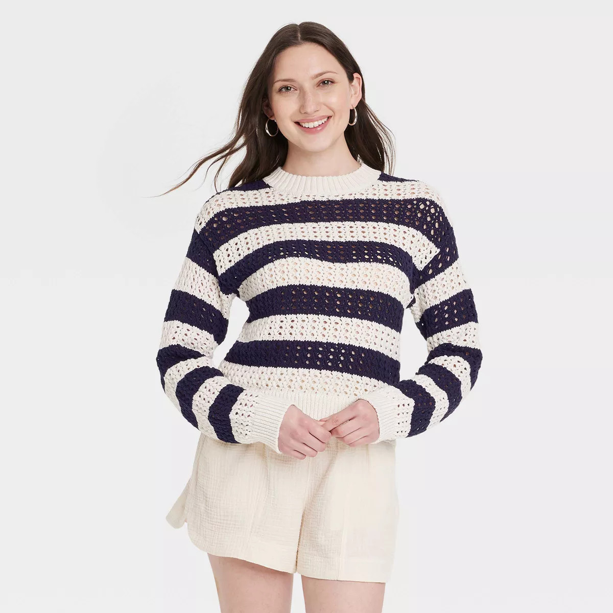 Women's Openwork Crewneck Pullover Sweater - Universal Thread™ | Target