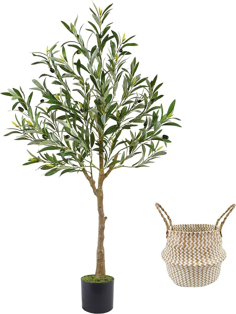 Warmplants Artificial Olive Tree, 4ft Tall Fake Olive Leaves Plant with Basket, Indoor Outdoor Fa... | Amazon (US)