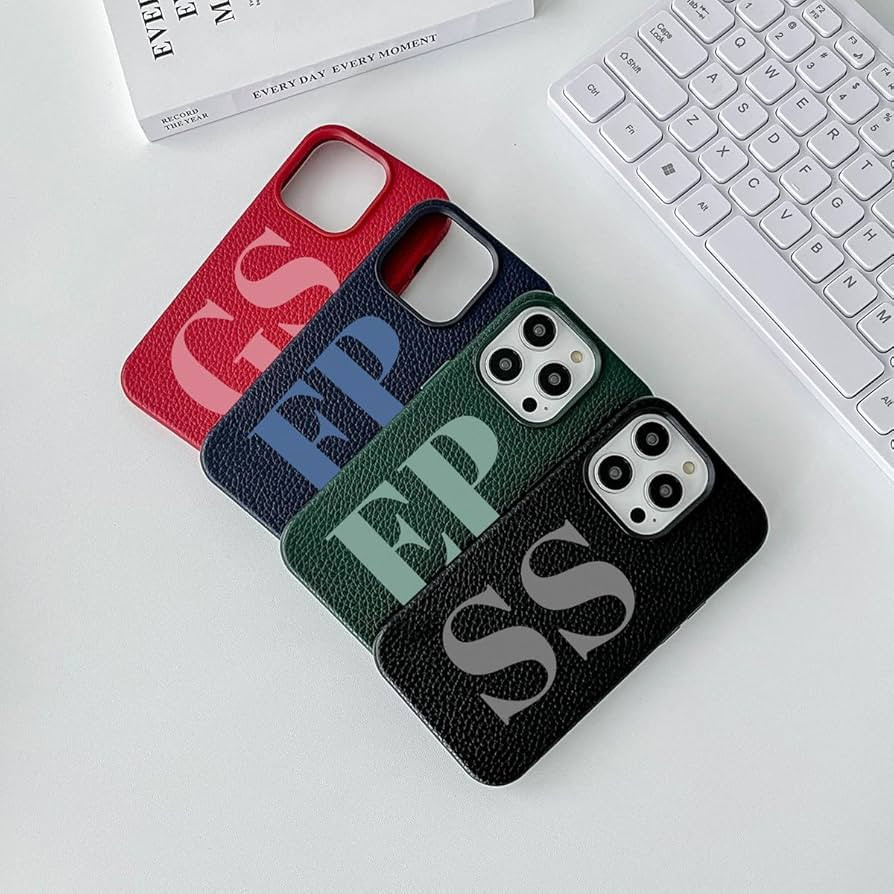 Personalized Initials Luxury Vegan Leather iPhone Case for Apple iPhone 15 14 13 12 11 Pro Max Pl... | Amazon (US)