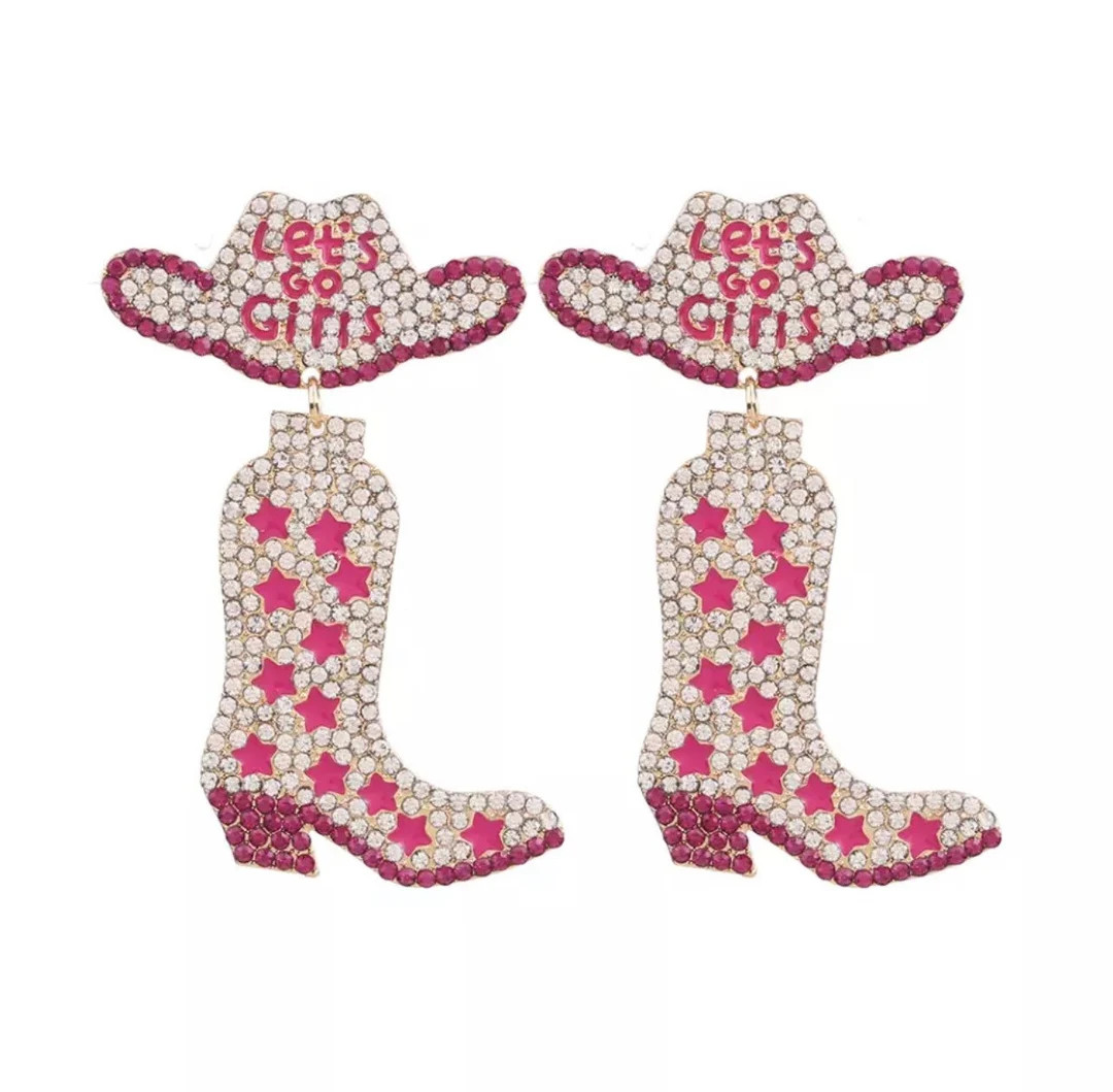 Cow Girl Boot Western Rhinestone Earrings - Etsy | Etsy (US)