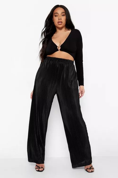 Plus Plisse Oversized Shirt & Wide Leg Trouser Set | Boohoo.com (US & CA)