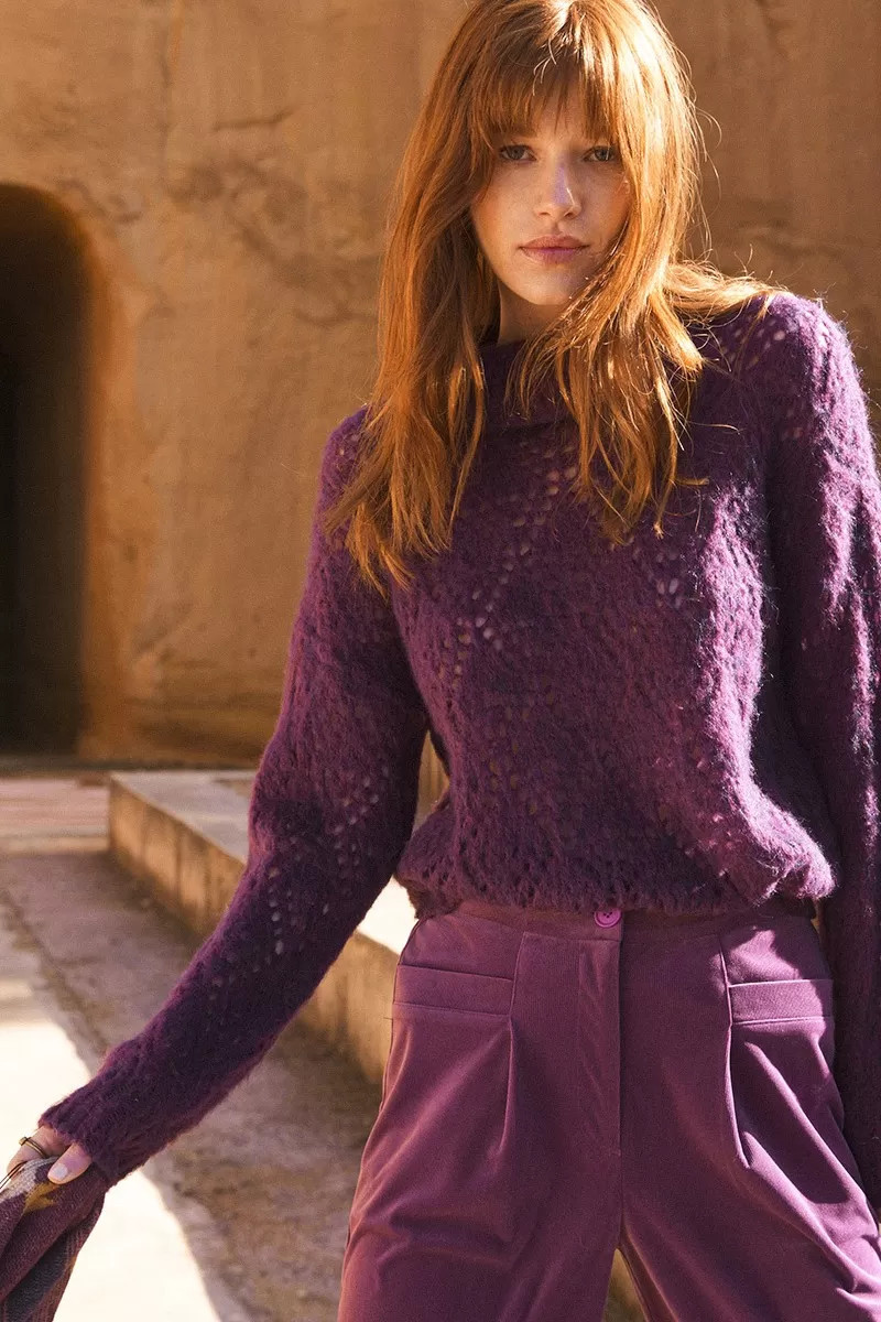 High collar jumper in pointelle knit - Molly Bracken E-Shop | Molly Bracken