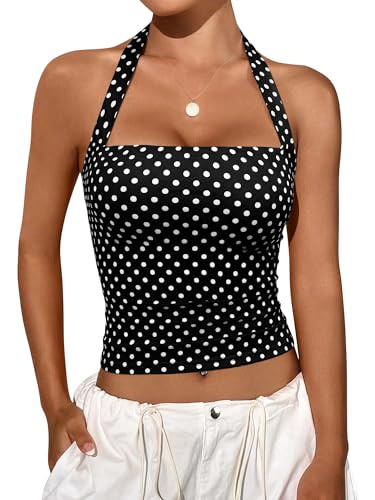 COCCKO Womens Polka Dot Tank Top Halter Sleeveless Summer Push Up Corset Crop Y2K Tops | Amazon (US)