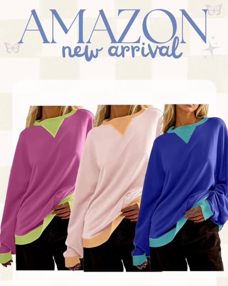 Amazon new arrival, women’s colorblock crewneck, free people inspired Amazon top. 
Casual mom, athletic mom wear, comfy mom fit  

#LTKstyletip