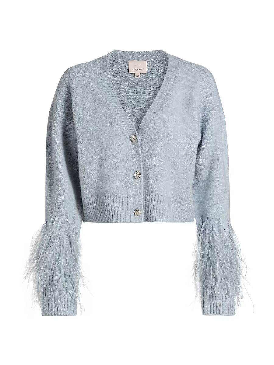 Women's Bria Feather V-Neck Cardigan - Misty Blue - Size XXS | Saks Fifth Avenue