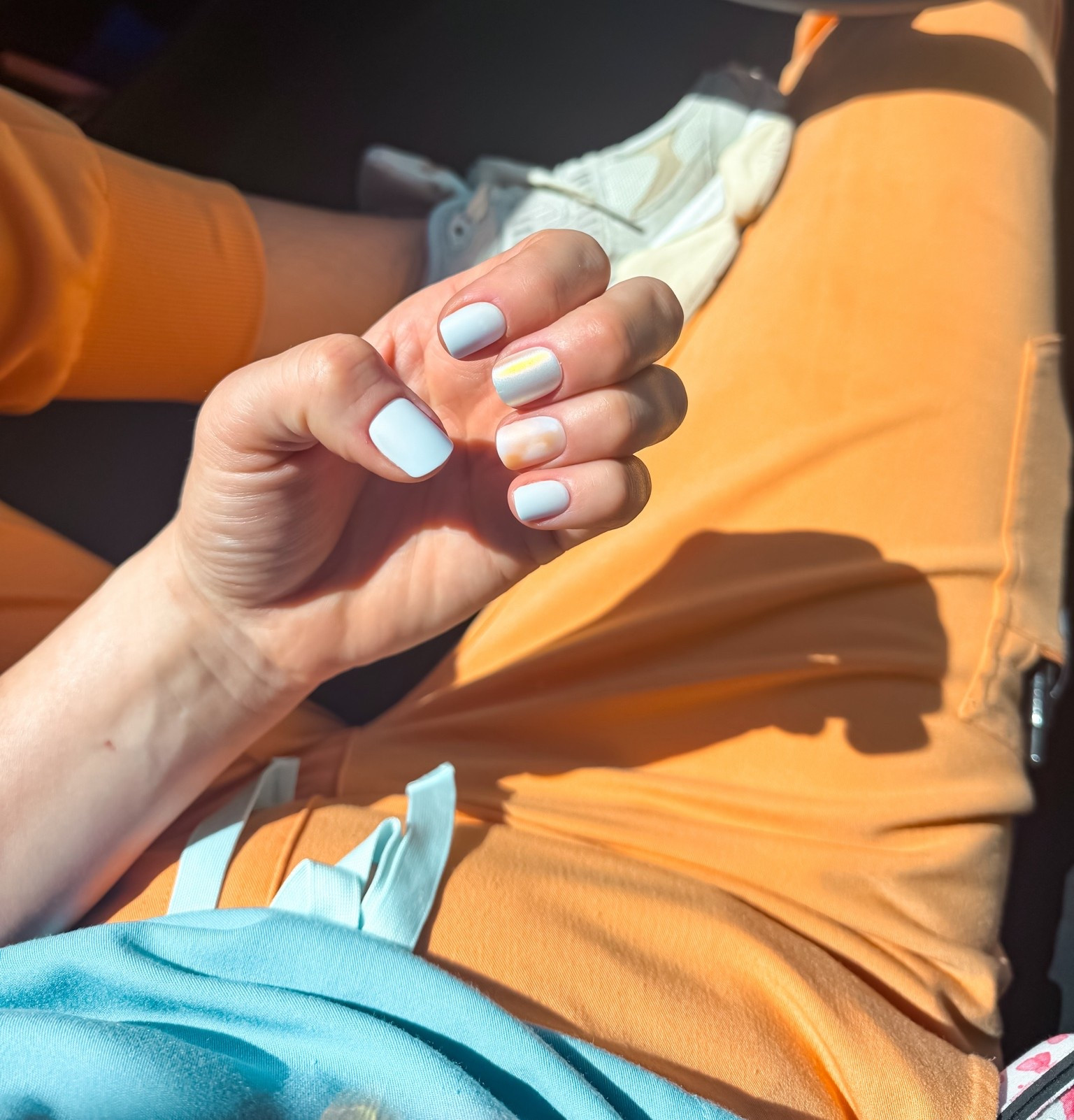 Who says hospital style has to be boring? 🏥✨ 

Obsessed with this color combo + Matching mani—these orange FIGS joggers are so comfortable for a long shift, and the light blue scrub top goes perfectly with the string ties on pants.

#LTKdayinmylife #LTKgrwm #LTKWorkwear