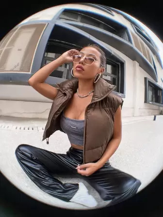 SHEIN EZwear Funnel Neck Crop Puffer Gilet | SHEIN