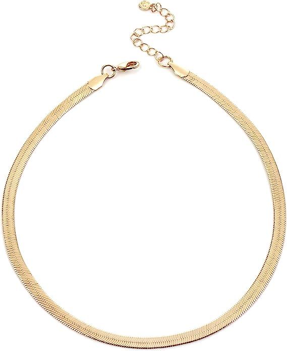 IGEMA 14K Gold Dainty Herringbone/Satellite Chain Choker Necklace Fashion Jewelry for Women Girls... | Amazon (US)