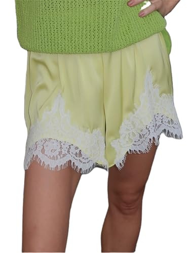 Women Y2k Lace Trim Silk Shorts Low Rise Satin Half Slip Mini Shorts Cute Coquette Micro Pettipants Pj Bottoms (Yellow #A, XL) | Amazon (US)