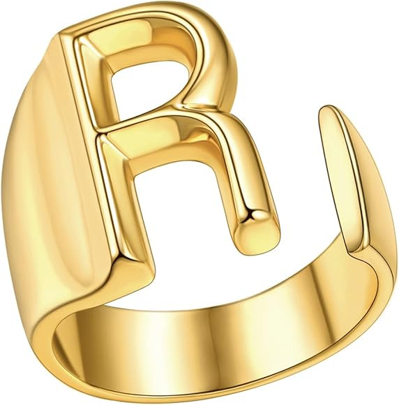 FindChic Customizable Initial Ring Statement 18K Gold Plated Fashion Cuff Rings for Women Alphabet L | Amazon (US)