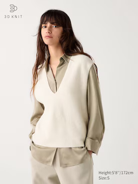 WOMEN'S 3D KNIT SOUFFLE YARN V NECK VEST | UNIQLO AU | Uniqlo Australia