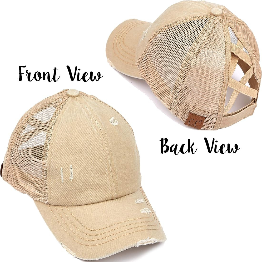 Funky Junque Criss Cross Hat Womens Baseball Cap Distressed Ponytail Messy Bun Trucker Ponycap | Amazon (US)