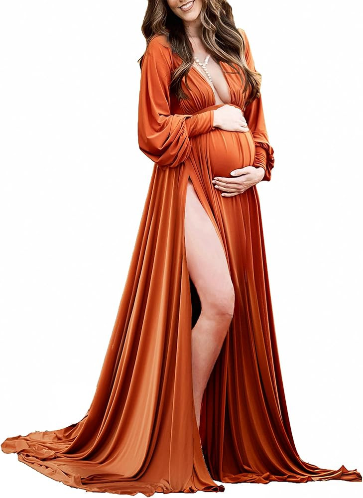Dedysler Maternity Photo Shoot Dress Long Sleeve Maxi Maternity Gown Side Splits Baby Shower Phot... | Amazon (US)