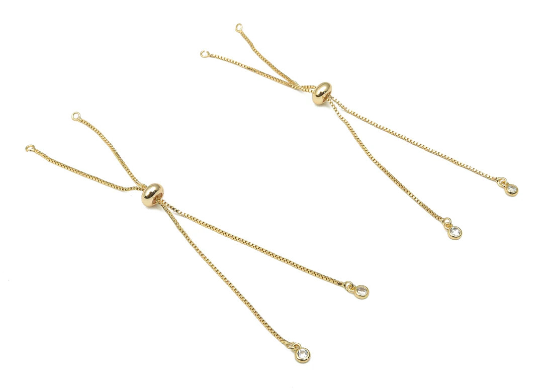 18K Real Gold - Sliding Stopper Adjustable Bracelet With Beads - Box Chain - Half Finished - Cube... | Etsy (US)