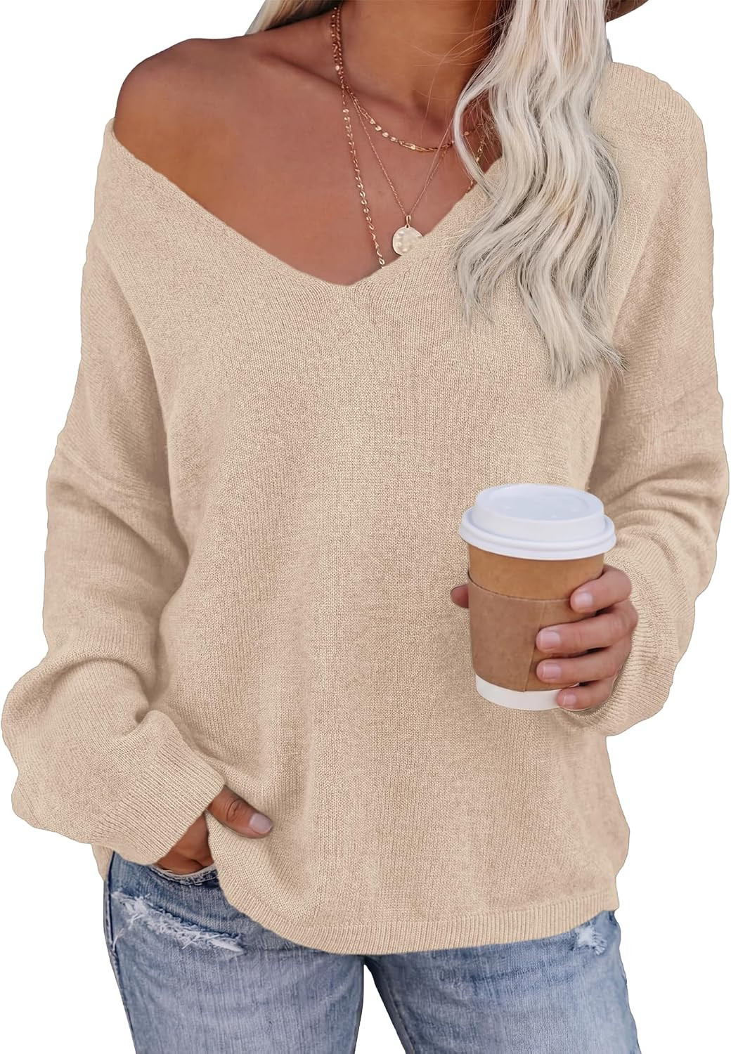 BTFBM V Neck Loose Lightweight Knitted Casual Fall Sweaters for Women 2026 | Amazon (US)