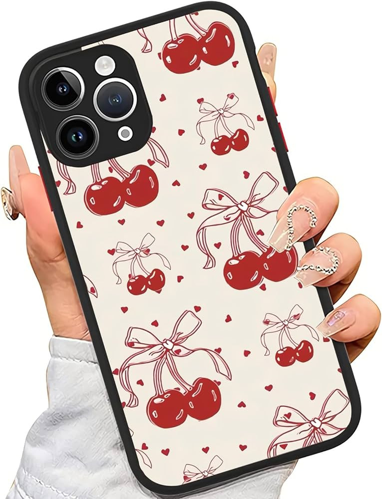 Hng Kiang Hu Compatible with iPhone 13 Case, Cherry Pink Bow Coquette Cute Soft Girl Aesthetic Ph... | Amazon (US)