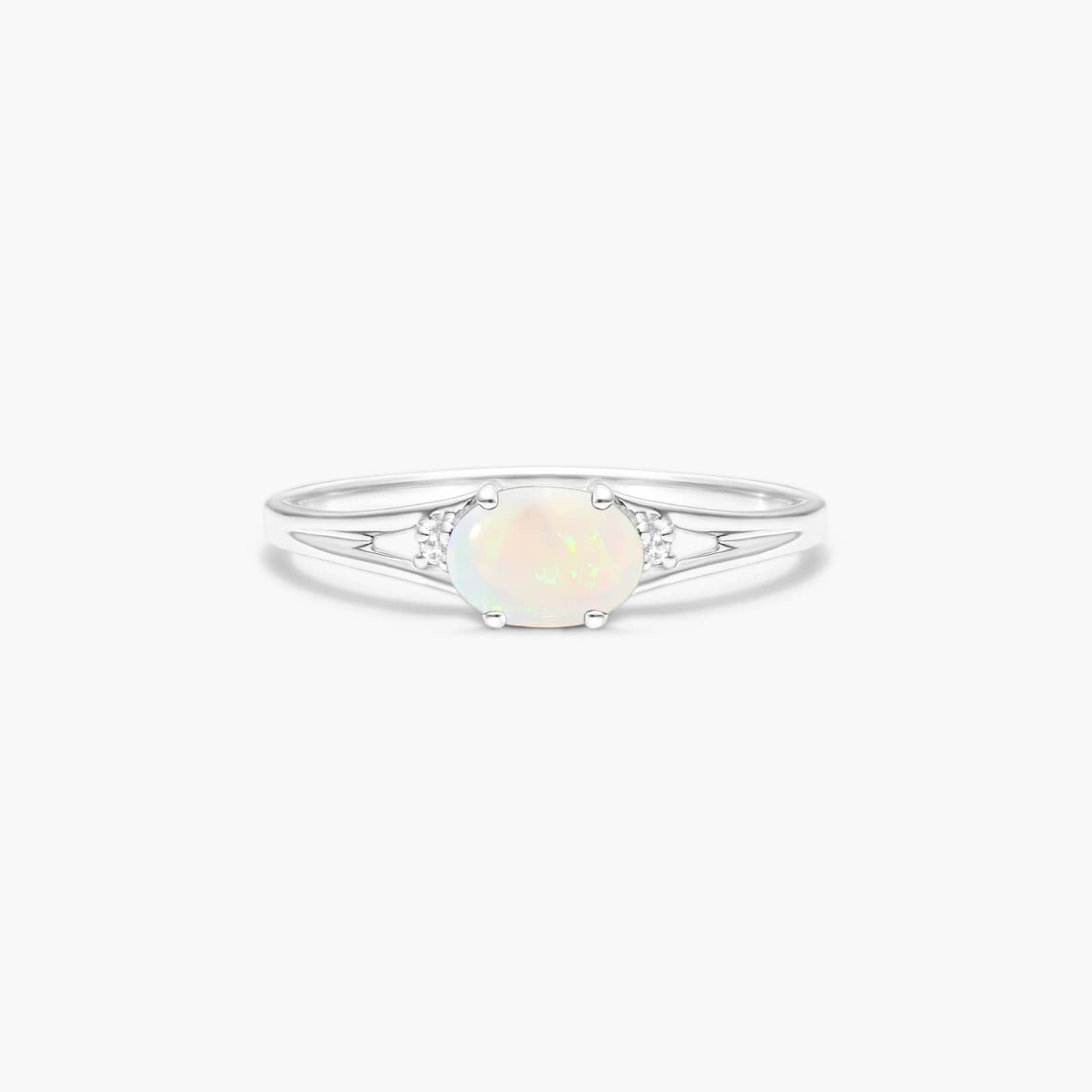 Oval Opal And Diamond Accent Birthstone Ring In 14K White Gold | Blue Nile