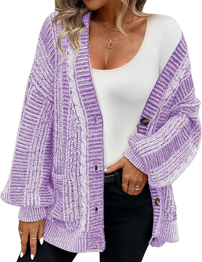 Pink Queen Women's 2024 Fall Winter Cardigan Sweater Long Sleeve Cable Knit Loose Outerwear Coat | Amazon (US)