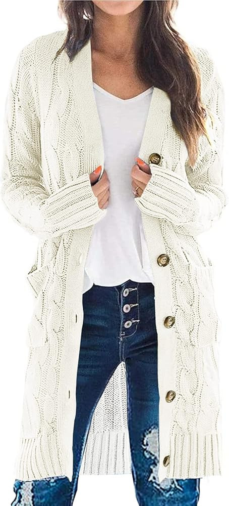 PRETTYGARDEN Long Sleeve Cable Knit Long Cardigan for Women 2025 Fall Winter Chunky Open Front Bu... | Amazon (US)