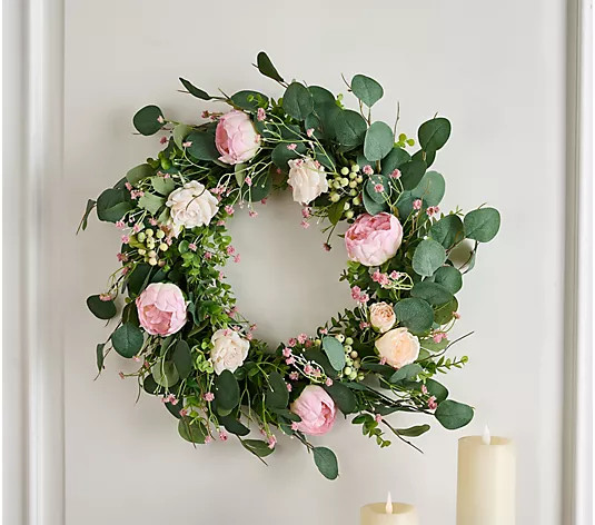 22" Peony, Rose and Berry Wreath by Valerie | QVC