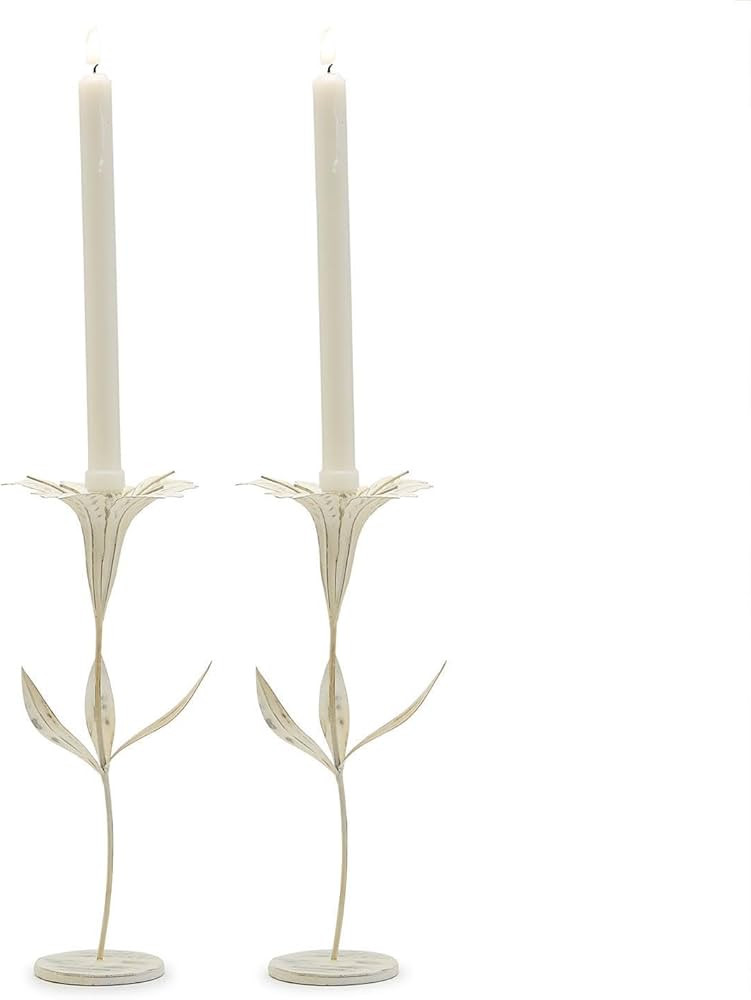 Two's Company Set of 2 Blooming Flower Candle Holders, Holds Taper Candle, Metal, 18.75-inches He... | Amazon (US)