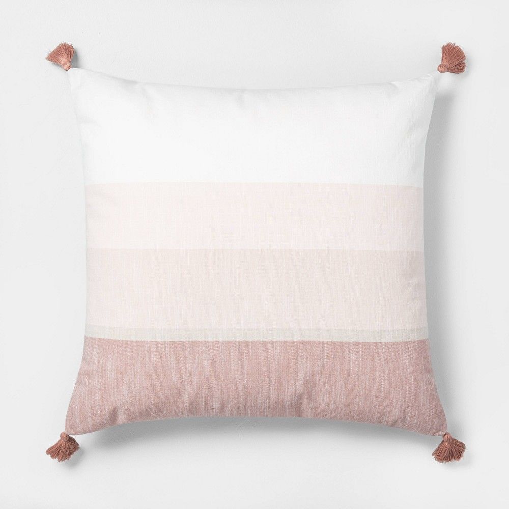 22"" x 22"" Color Blocked Stripe Tassel Throw Pillow Rose Gold - Hearth & Hand with Magnolia | Target